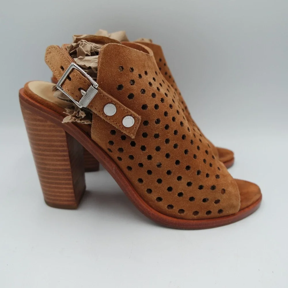 Rag & Bone Wyatt Womens Cognac Brown Perforated Suede Sandals 37 Fits US 7